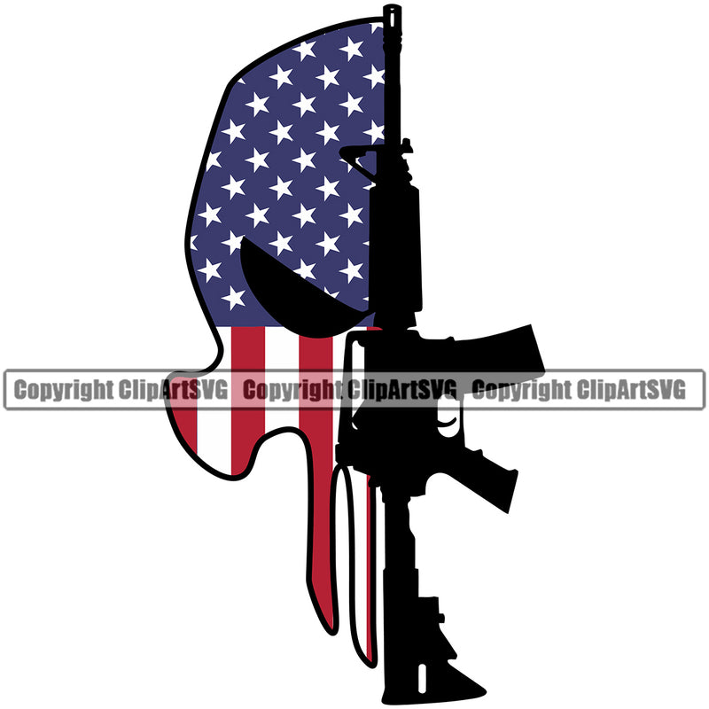 USA Flag Gun Weapon Rights United States America Gun Half Skull Skeleton Head Color Head Design Element 2nd Amendment American Military Army Art Design Logo Clipart SVG