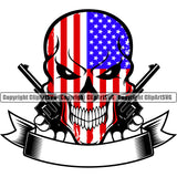 USA Flag Gun Weapon Rights United States Skull Skeleton Banner Ribbon Empty Blank Color Angry Face Design Element America 2nd Amendment American Military Army Art Design Logo Clipart SVG