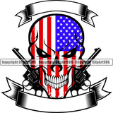 USA Flag Gun Weapon Rights United States America Flag Skull Skeleton Banner Ribbon Empty Blank Color Design Element 2nd Amendment American Military Army Art Design Logo Clipart SVG