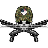 USA Flag Gun Weapon Rights United States America Weapon Skeleton Skull Color Head Camo Camouflage Hat Under Mouth Design Element 2nd Amendment American Military Army Art Design Logo Clipart SVG