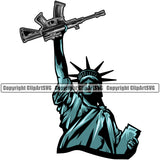 USA Flag Machine Gun Rifle Weapon Rights United States America Statue Of Liberty Color Hand Flag Design Element 2nd Amendment American Military Army Art Design Logo Clipart SVG