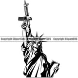 USA Flag Machine Gun Rifle Weapon Rights United States America Statue Of Liberty Hand Up M4A1 Gun Design Element 2nd Amendment American Military Army Art Design Logo Clipart SVG