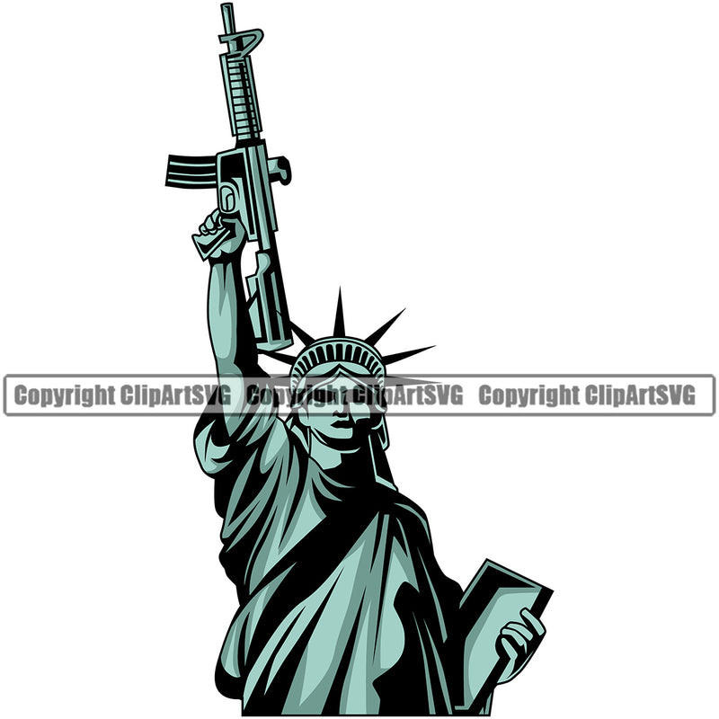 USA Flag Machine Gun Rifle Weapon Rights United States America 2nd Amendment Statue Of Liberty Color Design Element White Background American Military Army Art Design Logo Clipart SVG