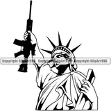 USA Flag Machine Gun Rifle Weapon Rights United States America Statue Of Liberty Hand Up Gun Design Element 2nd Amendment American Military Army Art Design Logo Clipart SVG