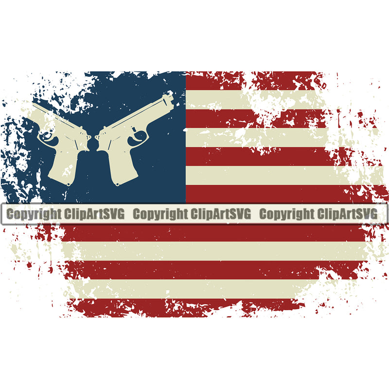 Distressed USA Flag Pistol Gun Stars Weapon Rights United States America Color Flag Under Pistol Vector Design Element 2nd Amendment American Military Army Art Design Logo Clipart SVG