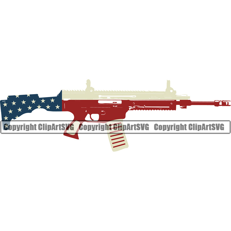 USA Flag Machine Gun Rifle Weapon Rights United States America Scar Color Gun Design Element 2nd Amendment American Military Army Art Design Logo Clipart SVG