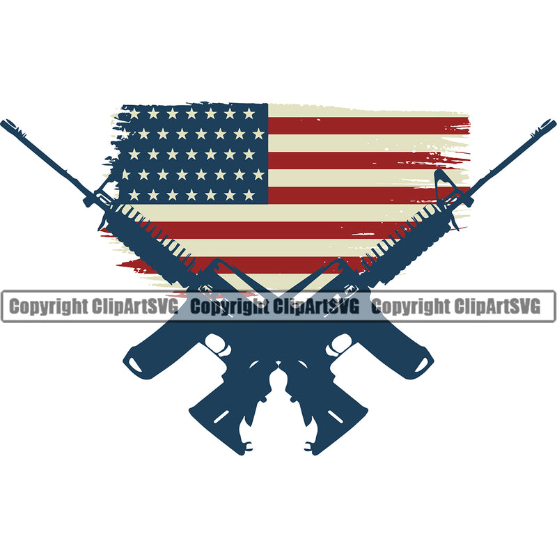USA Flag Machine Gun Rifle Weapon Rights United States America 2nd Amendment Gun American Color Design Element Military Army Art Design Logo Clipart SVG