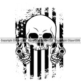 Distressed USA Flag Gun Weapon Rights United States America 2nd Amendment Skull Skeleton Under Flag Vector Design Element American Military Army Art Design Logo Clipart SVG