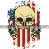 Distressed USA Flag Gun Weapon Rights United States America 2nd Amendment Skull Skeleton Color Flag Design Element Hand Gun American Military Army Art Design Logo Clipart SVG