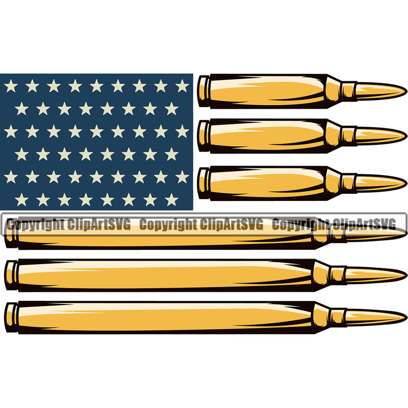 Distressed USA Flag Machine Gun Rifle Bullet Ammo Ammunition Stripes Weapon Rights United States America Gold Color Bullet Flag Design Element 2nd Amendment American Military Army Art Design Logo Clipart SVG