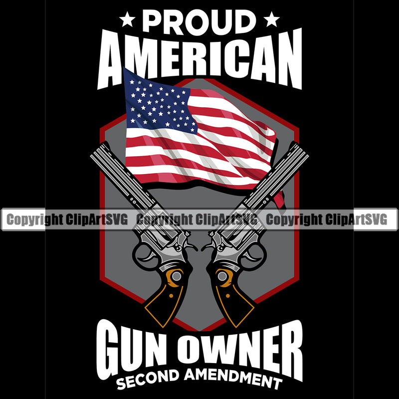 USA Flag Gun Weapon Rights United States America 2nd Proud American Gun Owner Second Amendment White Color Black Background Design Element Military Army Art Design Logo Clipart SVG