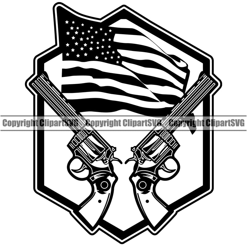 USA Flag Gun Weapon Rights United States America 2nd Amendment Double Gun Design Element Logo American Military Army Art Design Logo Clipart SVG