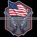 USA Flag Gun Weapon Rights United States America 2nd Amendment American Double Pistol Gul Color Design Element Black Background Military Army Art Design Logo Clipart SVG