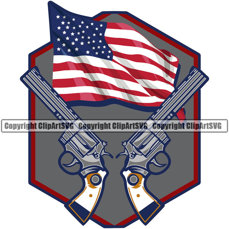 USA Flag Gun Weapon Rights United States America 2nd Amendment American Double Pistol Gul Color Design Element White Background Military Army Art Design Logo Clipart SVG
