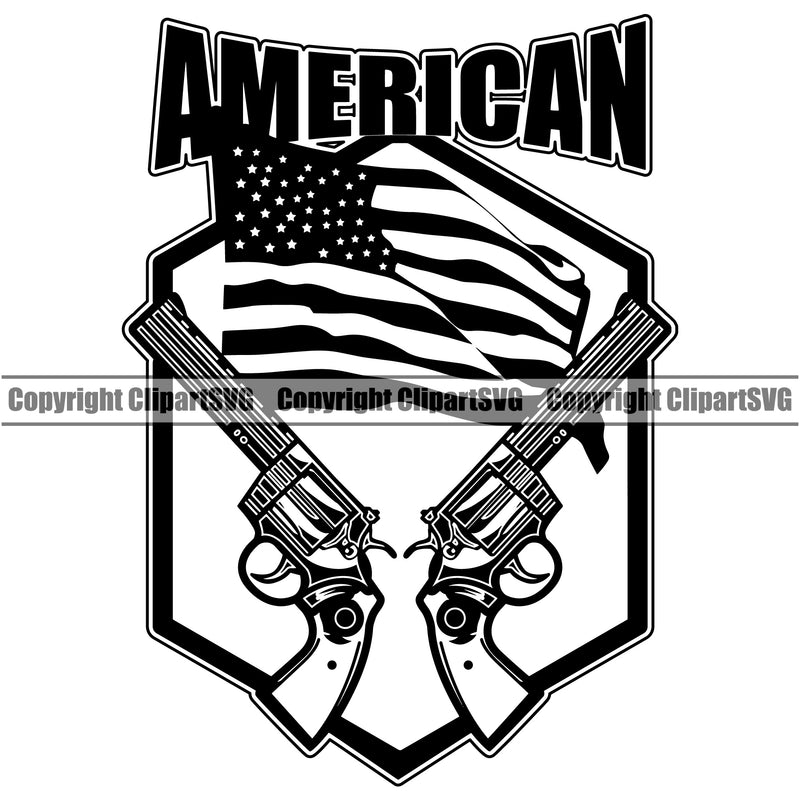 USA Flag Gun Weapon Rights United States America 2nd Amendment Double Pistol American Quote Text Design Element Military Army Art Design Logo Clipart SVG