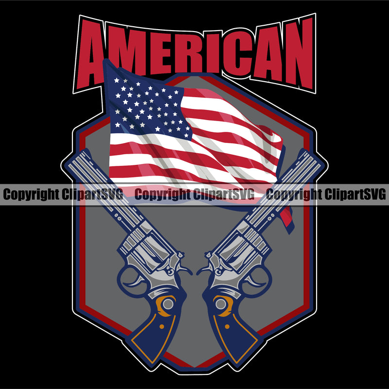 USA Flag Gun Weapon Rights United States Double Pistol America Quote Text Black Background Design Element 2nd Amendment Double Pistol American Quote Text Design Element Military Army Art Design Logo Clipart SVG