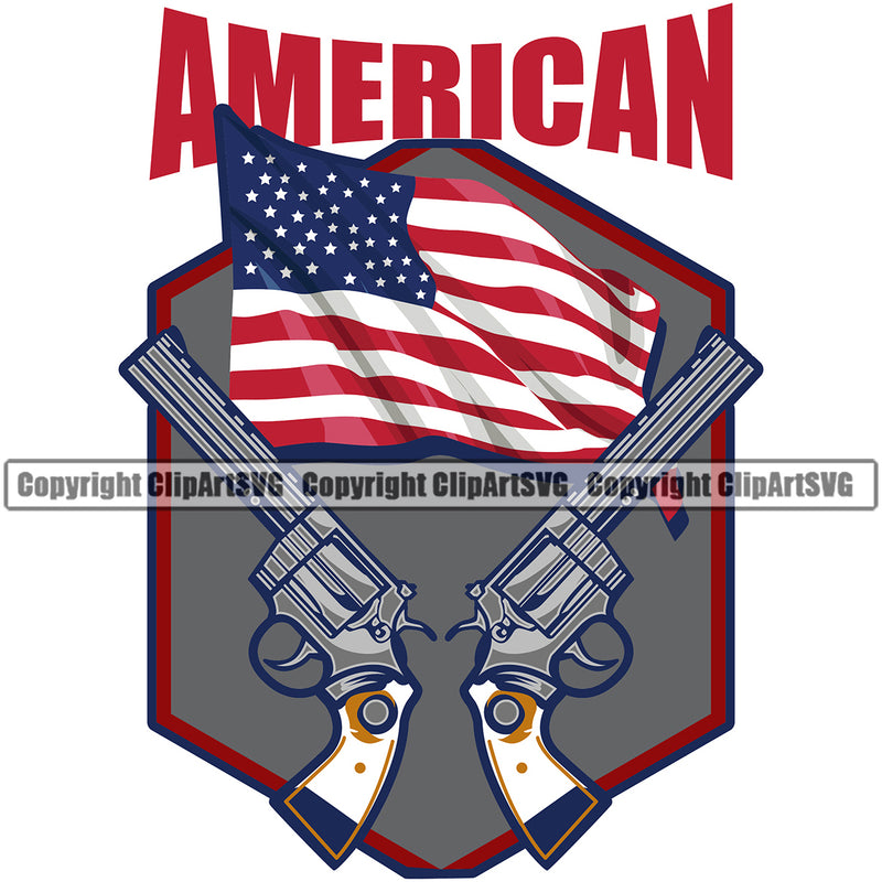USA Flag Gun Weapon Rights United States America 2nd Amendment Double Pistol American Red Color Quote Text Design Element Military Army Art Design Logo Clipart SVG
