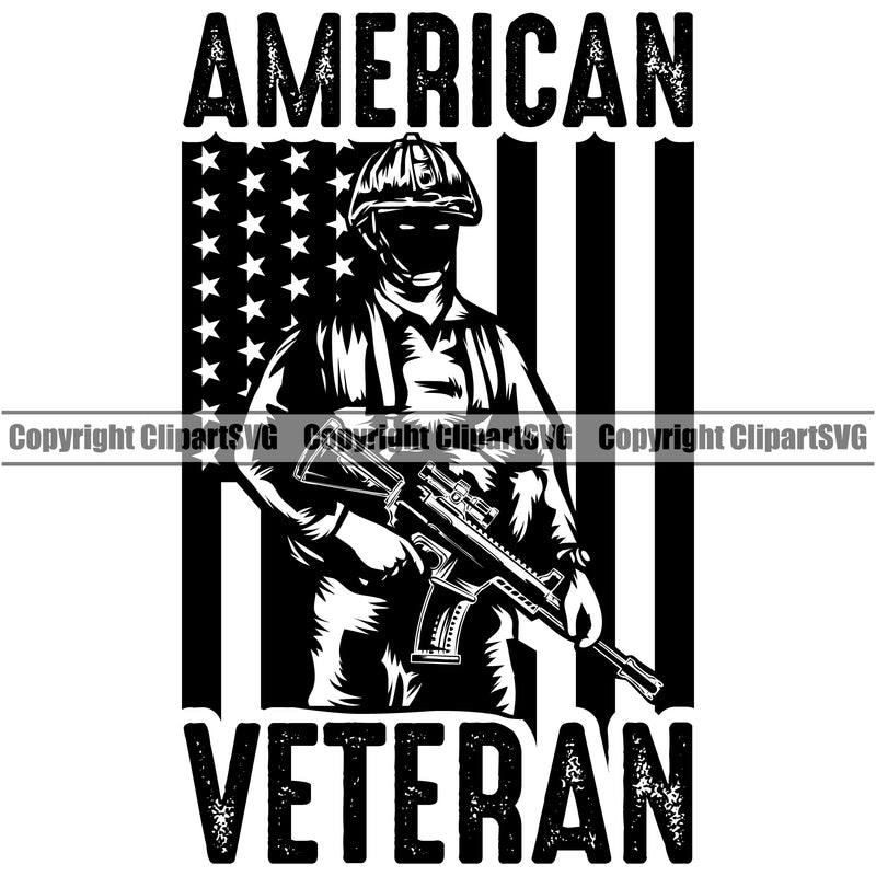 USA Flag Soldier Carrying Machine Gun Weapon Rights United States America Veteran Quote Text Design Element 2nd Amendment American Military Army Art Design Logo Clipart SVG