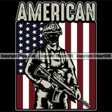 USA Flag Veteran Soldier Uniform Holding Machine Gun Rifle Weapon Rights United States America Army Under USA Flag With American Color Design Element 2nd Amendment American Military Army Art Design Logo Clipart SVG