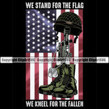 USA Flag Machine Gun Rifle Fallen Soldier Dog Tags Boots Helmet Veteran Weapon Rights United States We Stand For The Flag We Kneel For The Fallen Color Quote Text Black Background America 2nd Amendment American Military Army Art Design Logo Clipart SVG