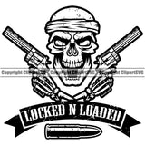 USA Flag Gun Weapon Rights United States America 2nd Locked N Loaded Quote Text Skull Skeleton Head Design Element Amendment American Military Army Art Design Logo Clipart SVG