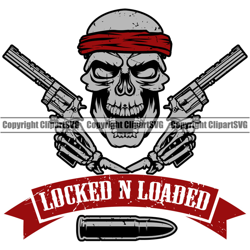 USA Flag Gun Weapon Rights United States America Locked N Loaded Red Color Quote Text Design Element Skull Skeleton Head Design Element 2nd Amendment American Military Army Art Design Logo Clipart SVG