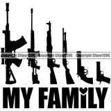 USA Flag Gun Weapon Rights United States America 2nd Amendment My Family Machine Gun Pistol Black Color Quote Text Design Element American Military Army Art Design Logo Clipart SVG