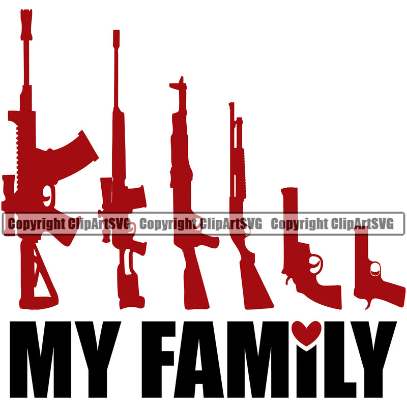 USA Flag Gun Weapon Rights United States America 2nd Amendment American Red Color My Family Machine Gun Pistol Quote Text Design Element Military Army Art Design Logo Clipart SVG