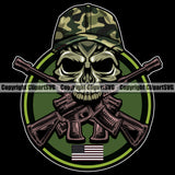 USA Flag Gun Weapon Rights United States America 2nd Amendment American Skull Skeleton Camo Camouflage Helmet Under Mouth Gun Color Design Element Military Army Art Design Logo Clipart SVG