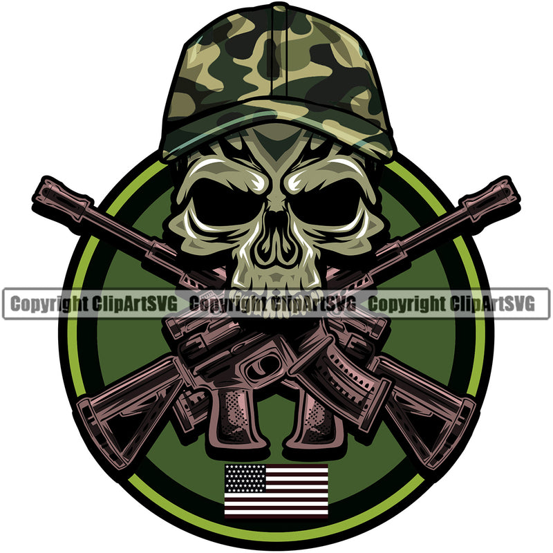 USA Flag Gun Weapon Rights United States America 2nd Amendment American Skull Skeleton Camo Camouflage Helmet Circle Color Design Element Military Army Art Design Logo Clipart SVG