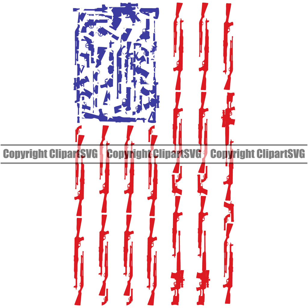 USA Flag Machine Gun Sniper Rifle Pistol Stars And Stripes Weapon Rights United States America USA Flag Design Element Color 2nd Amendment American Military Army Art Design Logo Clipart SVG