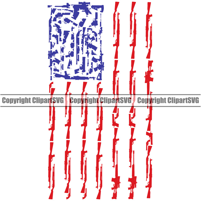 USA Flag Machine Gun Sniper Rifle Pistol Stars And Stripes Weapon Rights United States America USA Flag Design Element Color 2nd Amendment American Military Army Art Design Logo Clipart SVG
