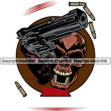 USA Flag Gun Weapon Rights United States America 2nd Amendment Skull Skelton Pistol Bullet Color Design Element American Military Army Art Design Logo Clipart SVG