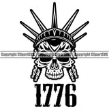 USA Flag Gun Weapon Rights United States America 2nd Amendment Skull Skeleton Head Statue Design Element 1776 Quote Text American Military Army Art Design Logo Clipart SVG