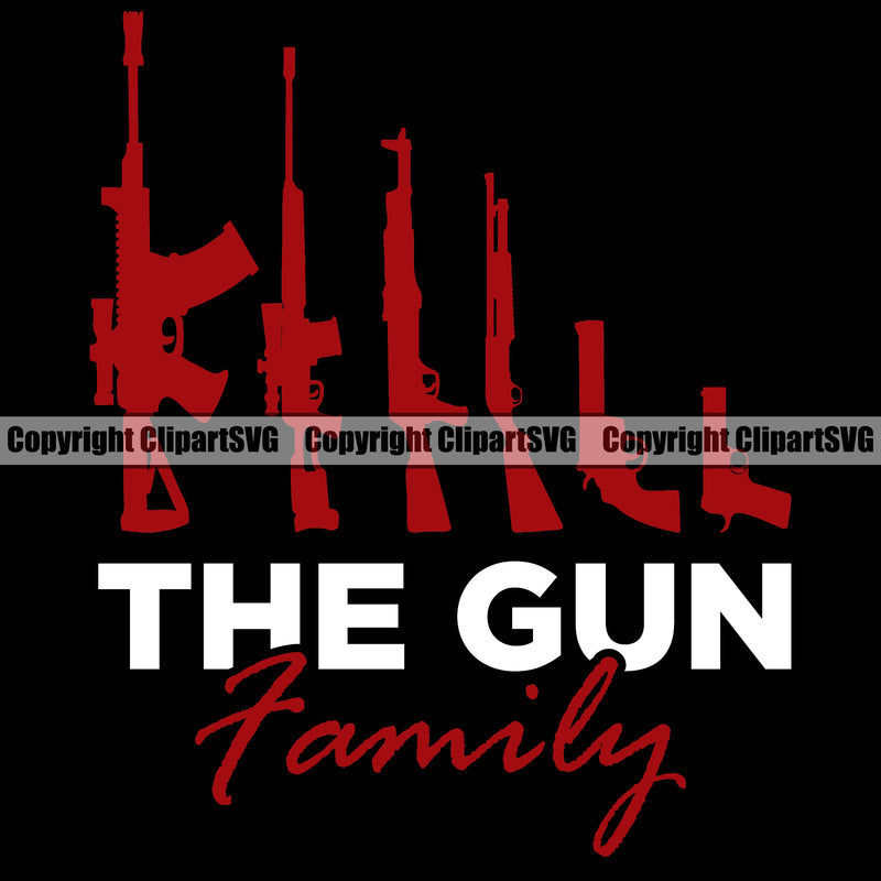 USA Flag Machine Gun Rifle Pistol Weapon Rights United States America The Gun Family Design Element Red Color Black Background 2nd Amendment American Military Army Art Design Logo Clipart SVG