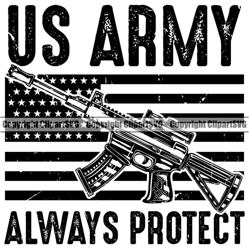 USA Flag Gun Weapon Rights United States Us Army Always Protect America Quote Text Design Element Black Color 2nd Amendment American Military Army Art Design Logo Clipart SVG