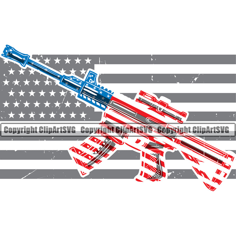USA Flag Gun Weapon Under Flag Design Element White Background Design Element Rights United States America 2nd Amendment American Military Army Art Design Logo Clipart SVG