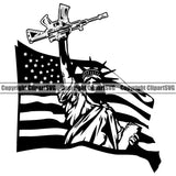 USA Flag Gun Weapon Rights United States America 2nd Amendment Statue Of Liberty Hand Up Gun Design Element American Military Army Art Design Logo Clipart SVG
