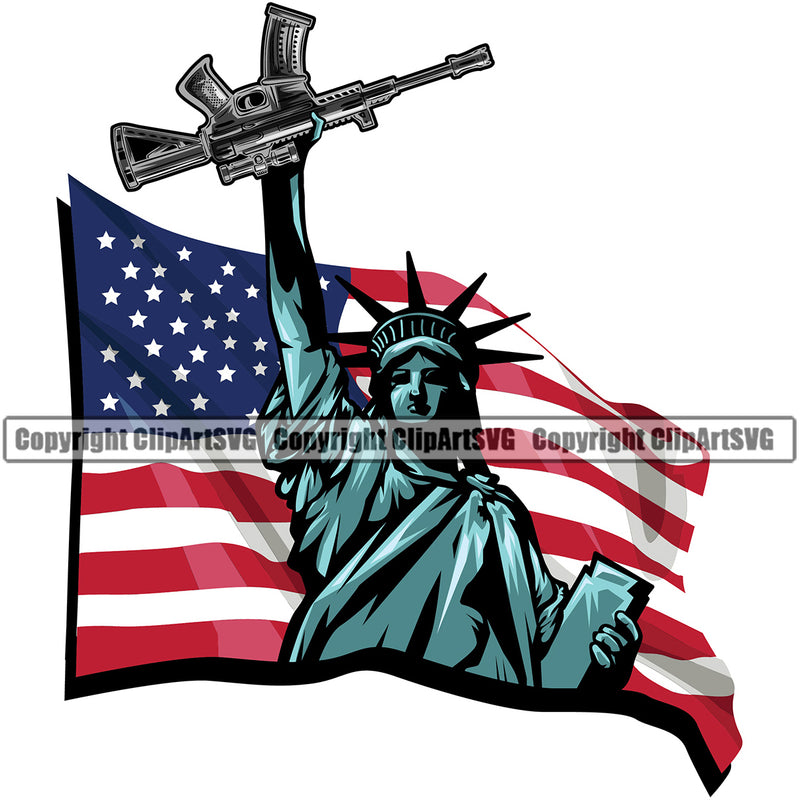 USA Flag Gun Weapon Rights United States America 2nd Amendment American USA Flag Statue Of Liberty Gun Hand Up Color Flag Design Element Military Army Art Design Logo Clipart SVG