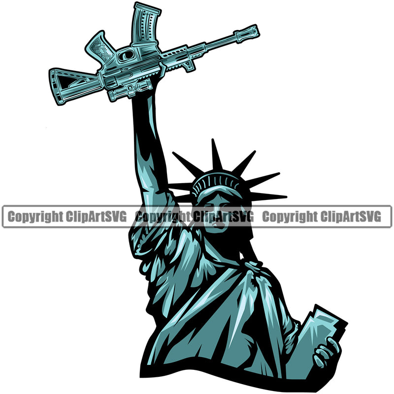USA Flag Gun Weapon Rights United States America 2nd Amendment American Statue Of Liberty White Background Design Element Military Army Art Design Logo Clipart SVG