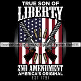 USA Flag Gun Weapon Rights United States America True Son Of Liberty 2nd Amendment American Original Since 1791 Color Quote Text Gun Black Background Design Element Military Army Art Design Logo Clipart SVG