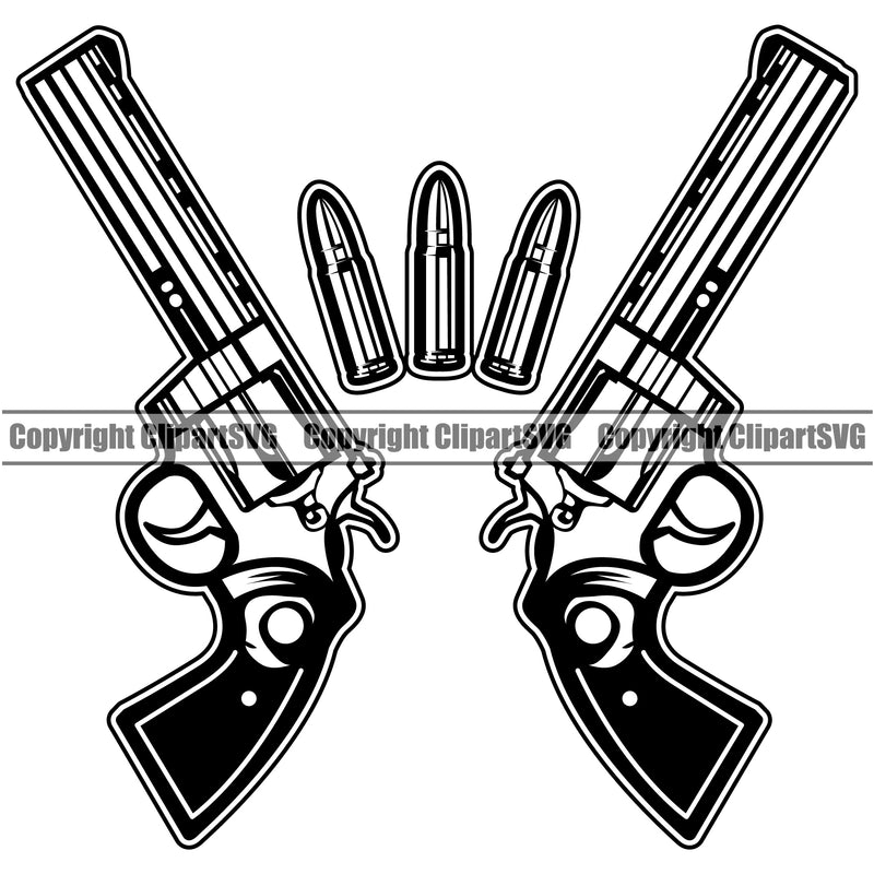USA Flag Gun Weapon Rights United States America 2nd Amendment Double Pistol With Bullet Design Element American Military Army Art Design Logo Clipart SVG