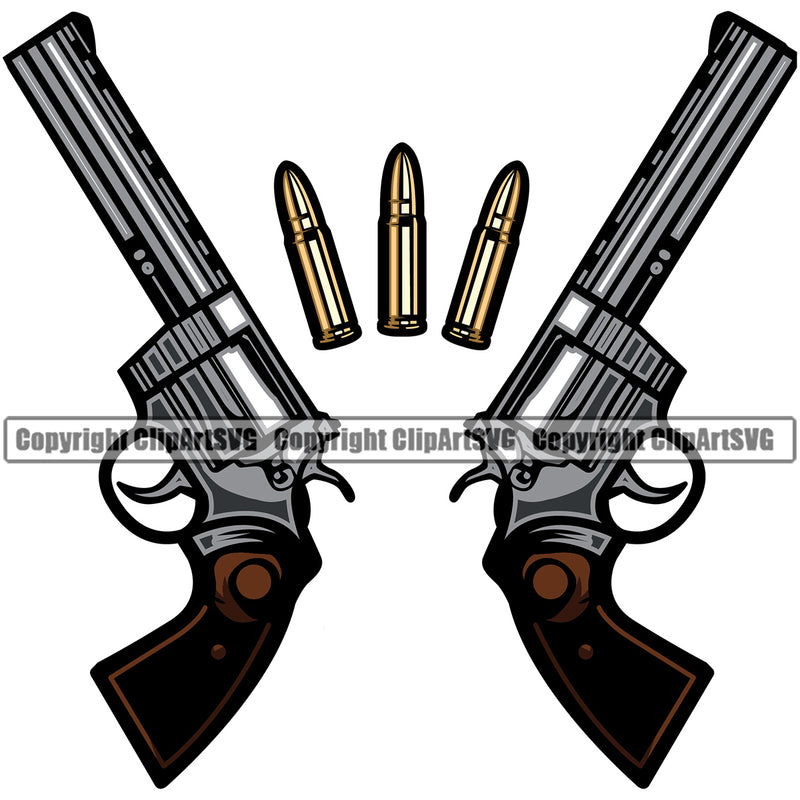 USA Flag Gun Weapon Rights United States America 2nd Amendment Double Pistol Color Body With Bullet Design Element American Military Army Art Design Logo Clipart SVG
