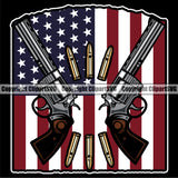 USA Flag Gun Weapon Rights United States America 2nd Amendment Double Pistol With Bullet Color Design Element American Military Army Art Design Logo Clipart SVG