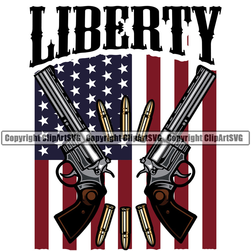 USA Flag Gun Weapon Rights United States Double Pistol Under Flag Color Design Element Liberty Quote Text America 2nd Amendment American Military Army Art Design Logo Clipart SVG
