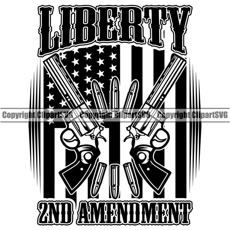 USA Flag Gun Weapon Rights United States America Double Pistol Under Flag Liberty 2nd Amendment Quote Text Design Element American Military Army Art Design Logo Clipart SVG