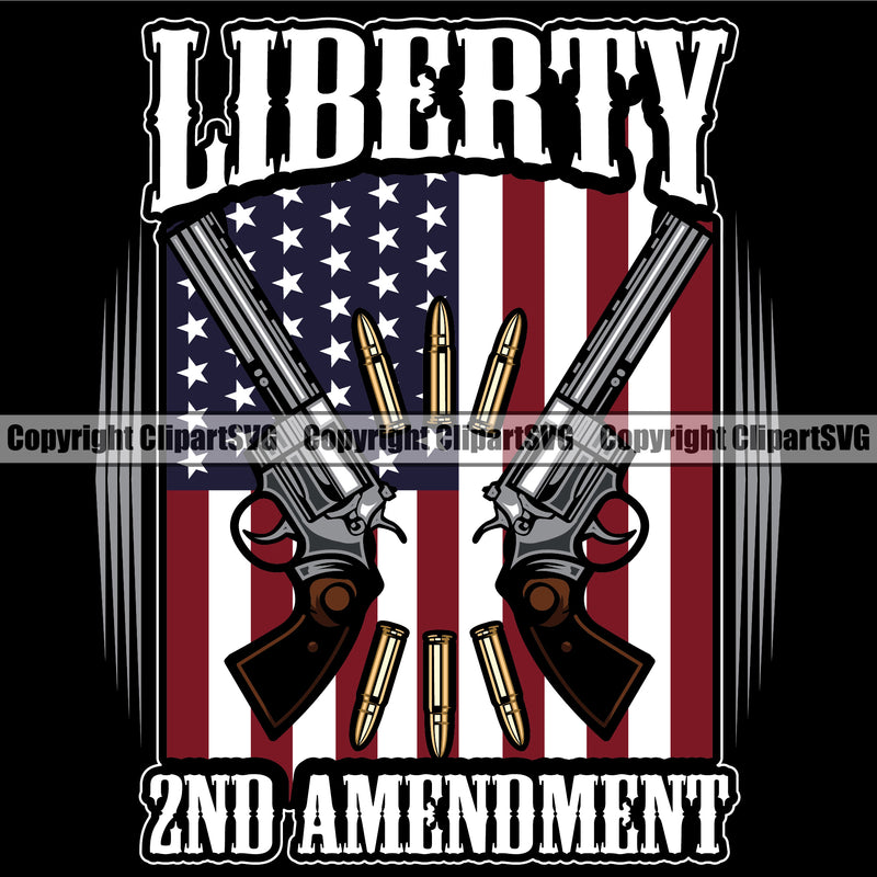 USA Flag Gun Weapon Rights United States America Double Pistol Under Flag Liberty 2nd Amendment Quote Text Color Design Element American Military Army Art Design Logo Clipart SVG