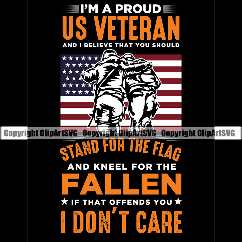 USA Flag Gun Weapon Rights United States America I'm A Proud US Veteran Stand For The Flag Fallen I Don't Care Color Quote Text Black Background Design Element 2nd Amendment American Military Army Art Design Logo Clipart SVG