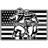 USA Flag Soldier Carrying Another Soldier Gun Weapon Rights United States America 2nd Amendment American Military Army Help Under Flag Design Element Art Design Logo Clipart SVG