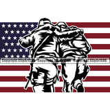 USA Flag Soldier Carrying Another Soldier Gun Weapon Rights United States America 2nd Amendment American Military Army Help Under Color Flag White Background Design Element Art Design Logo Clipart SVG